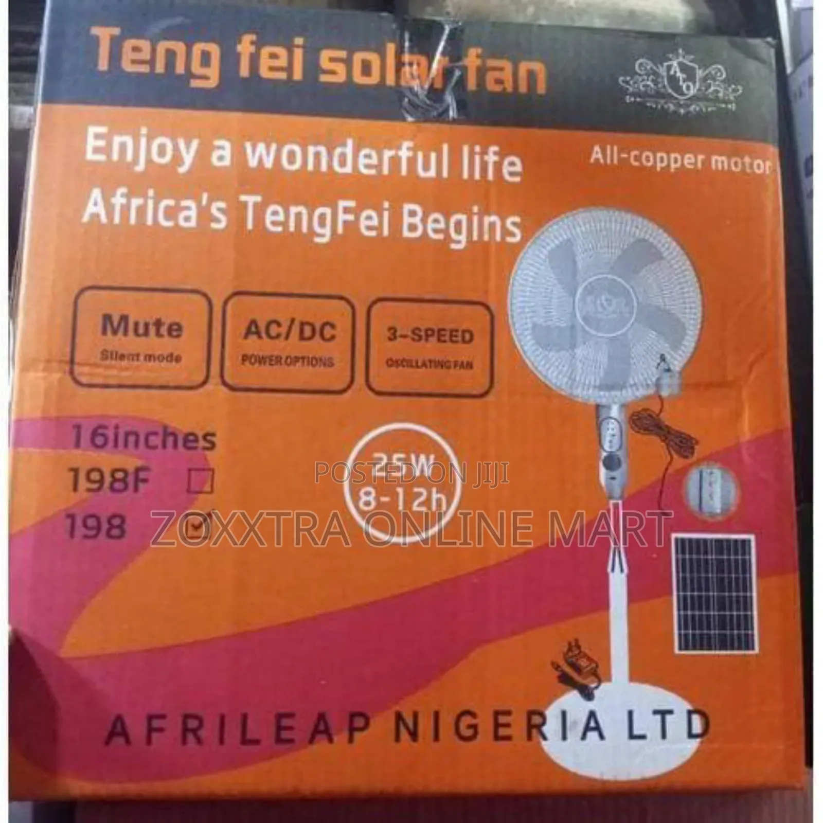 16in Solar Rechargeable Fan, With Bulb Panel