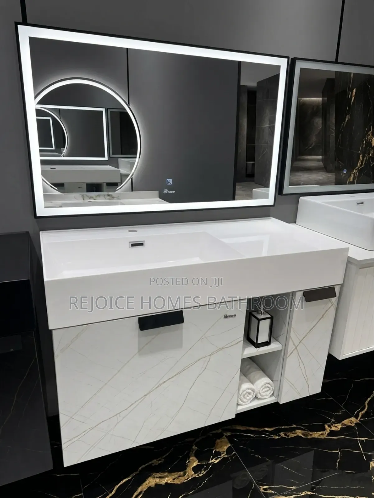 Modern Luxury White Gold Marble Bathroom Vanity Set With Led Mirror