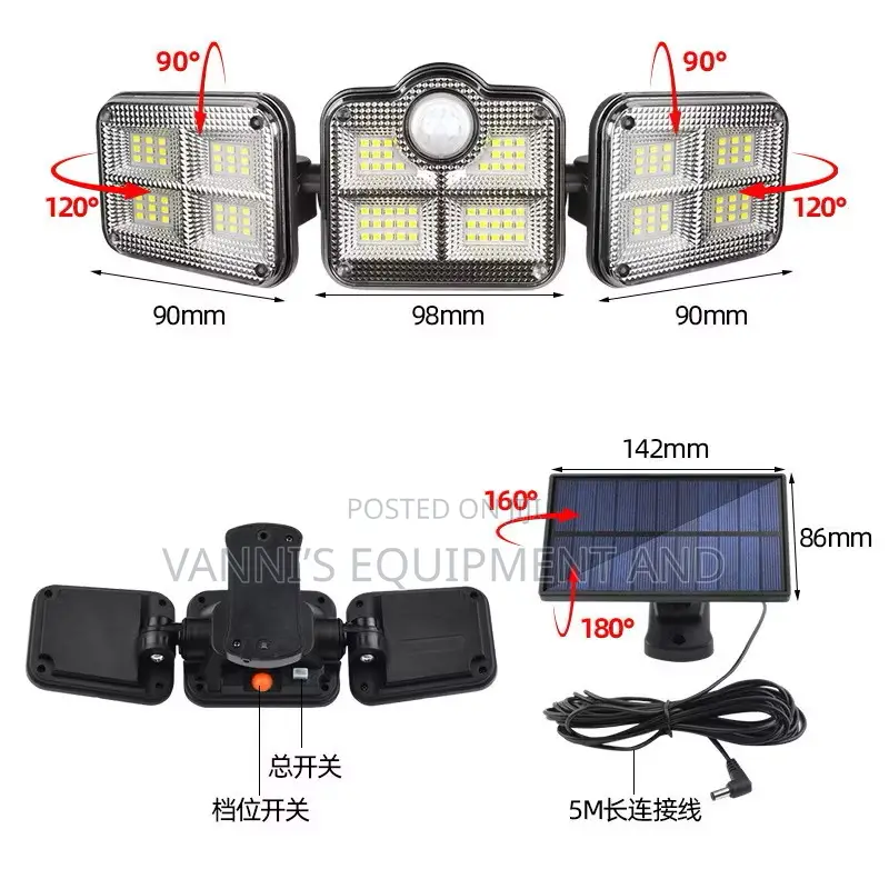 Tri-Head Wide-Angle Solar Security Floodlight (122 Led)