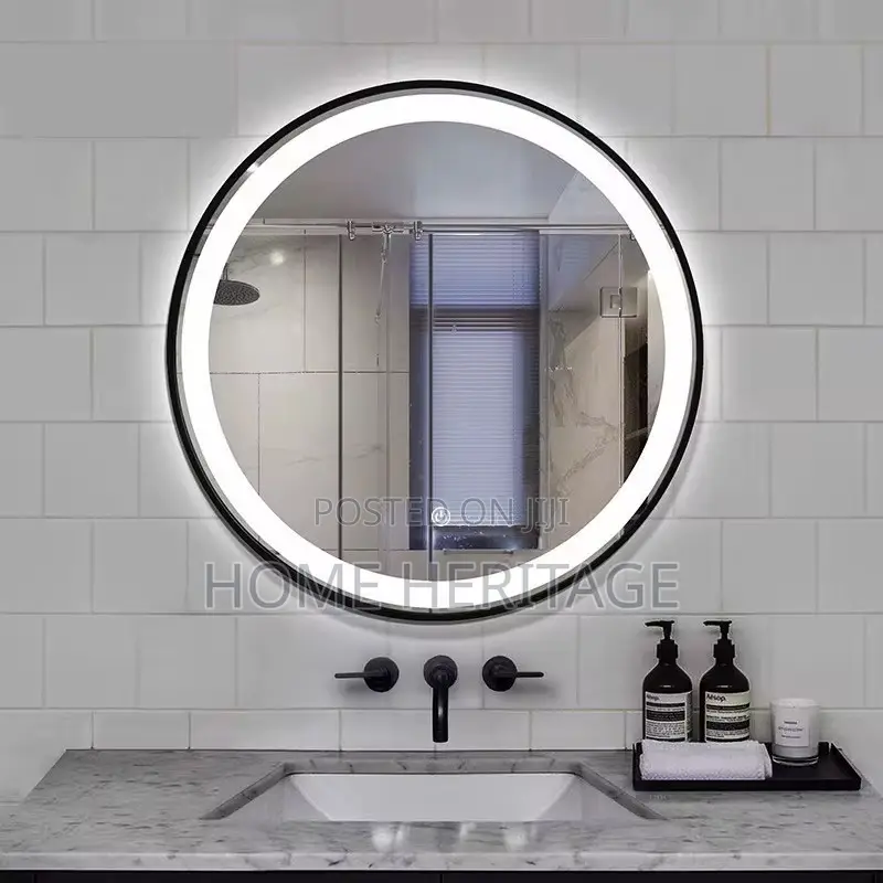 Round Black Led Mirror With 3 Light