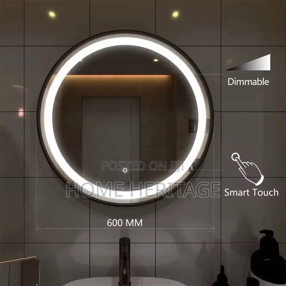 Round Black Led Mirror With 3 Light