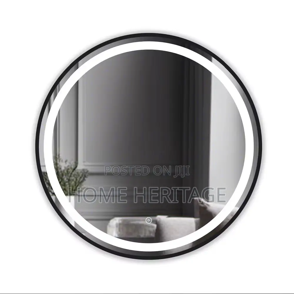 Round Black Led Mirror With 3 Light