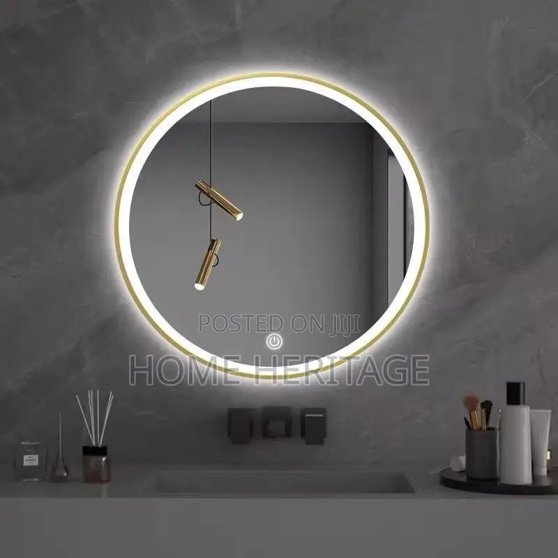 Gold Frame Round Mirror With Light