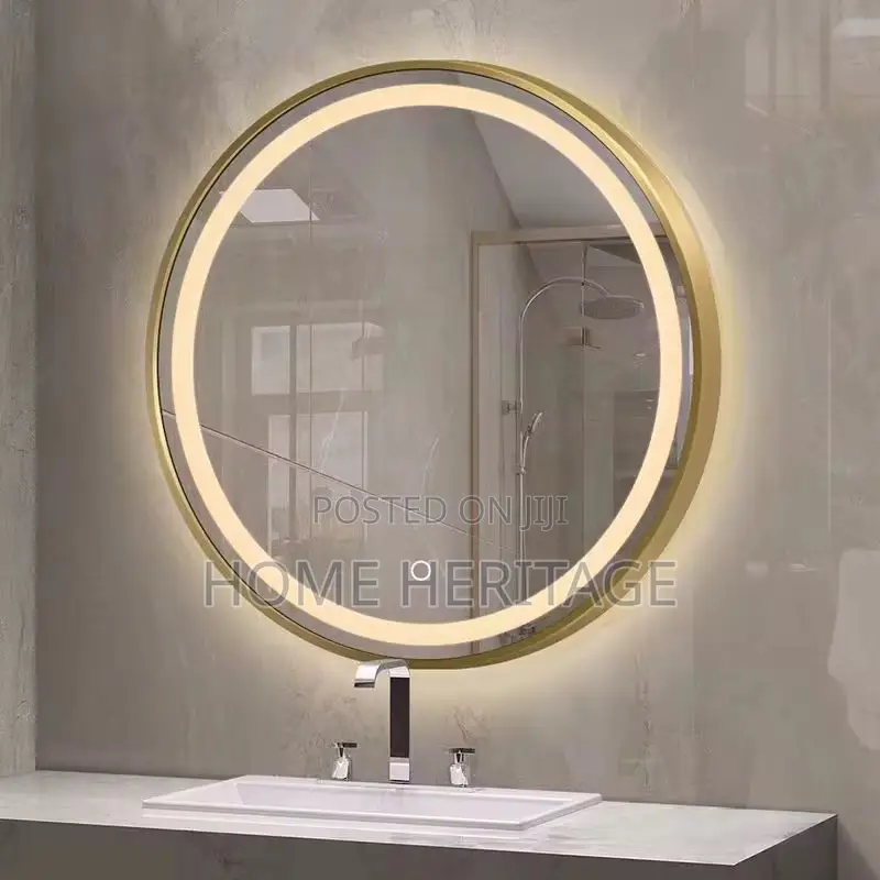 Gold Frame Round Mirror With Light