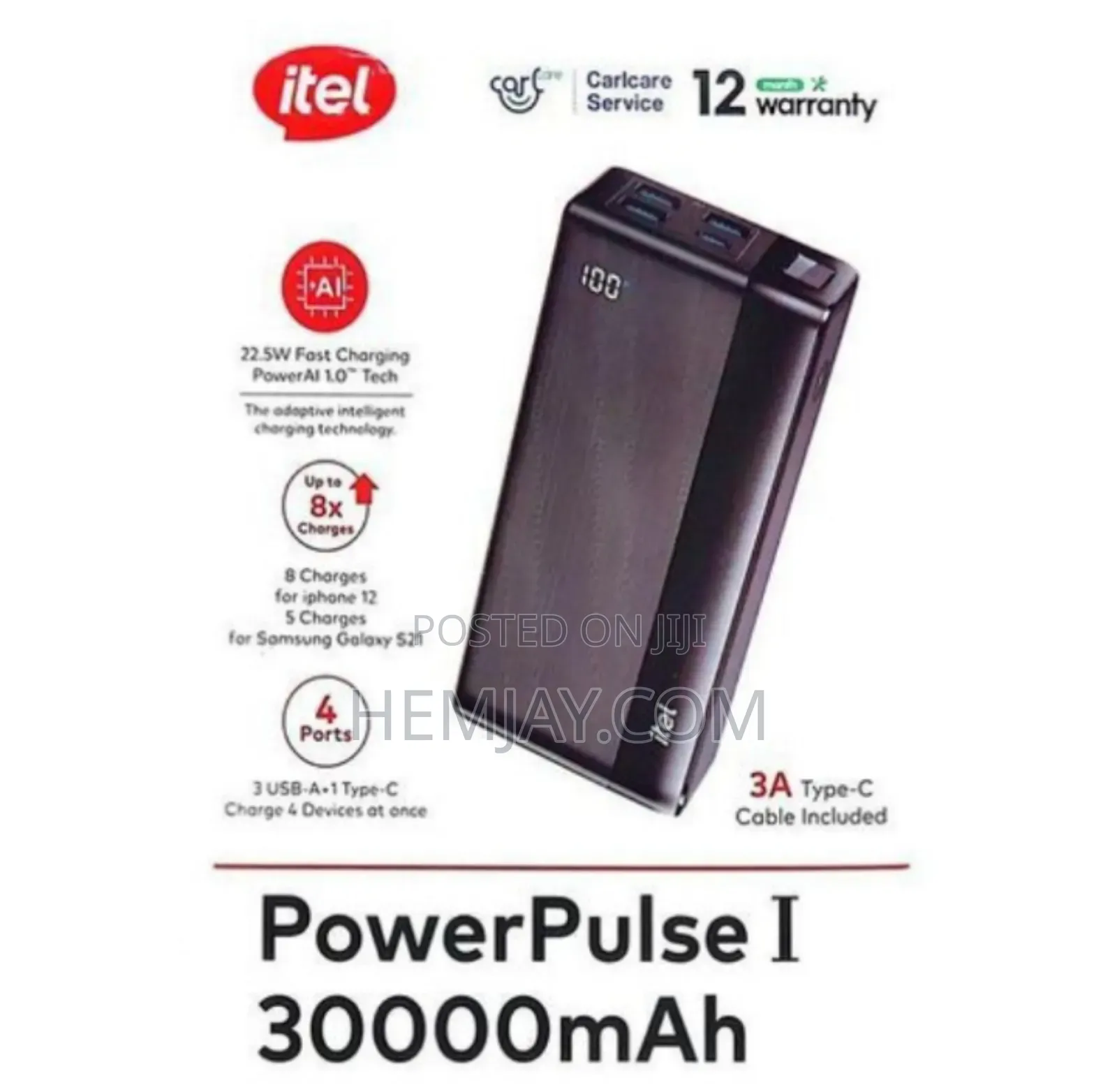 Itel Power-Pulse 30000mah Power Bank. "Charge iPhone Up to 8x"