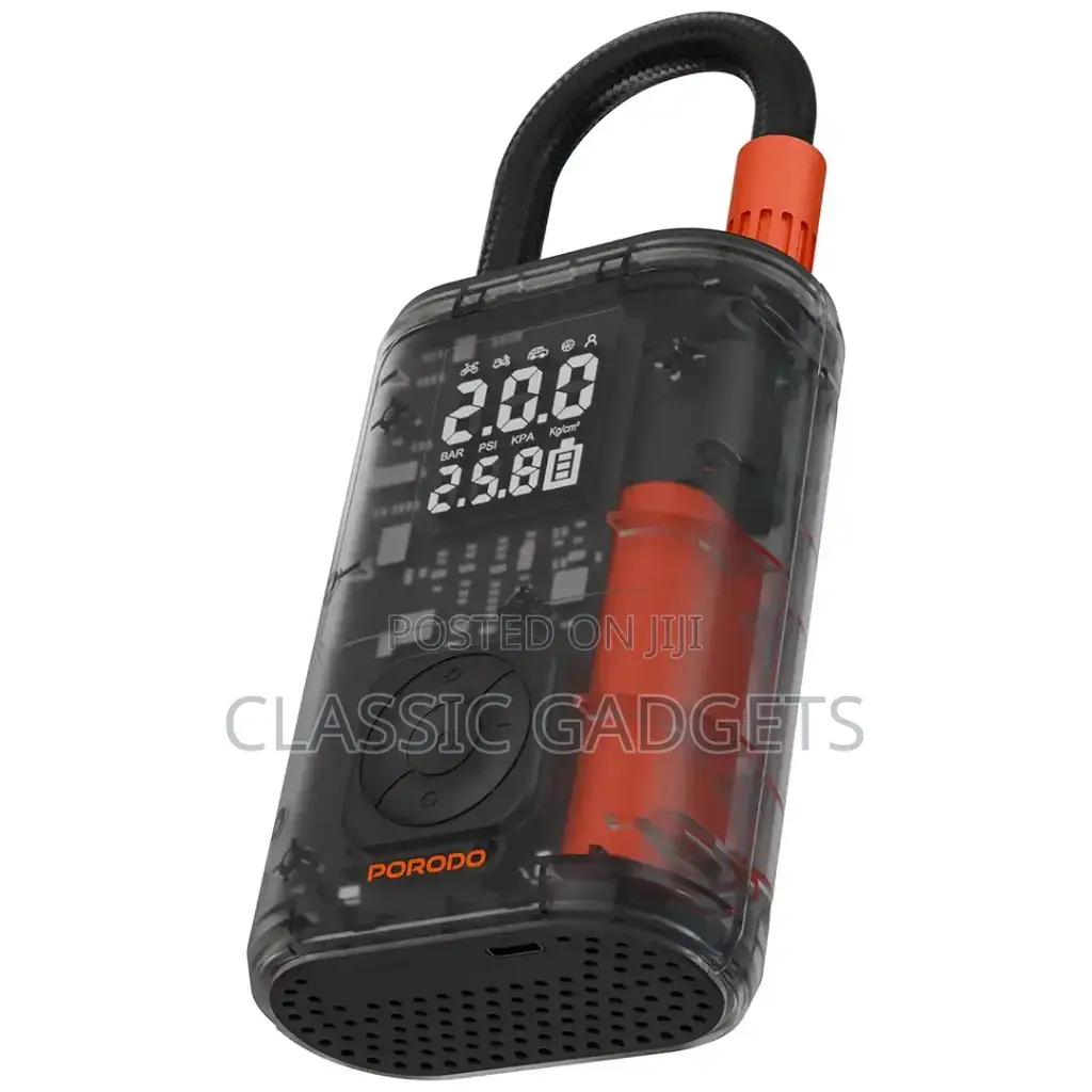Porodo Vyrox Car Tire Inflator With Real-Time Pressure Display