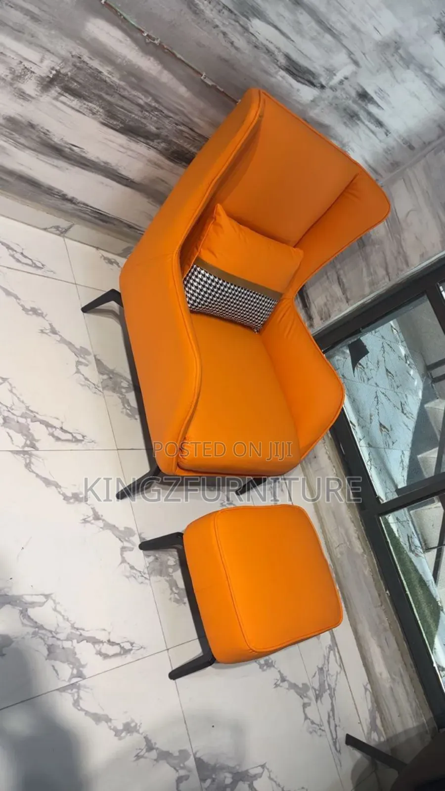 Orange Leather Wingback Lounge Chair