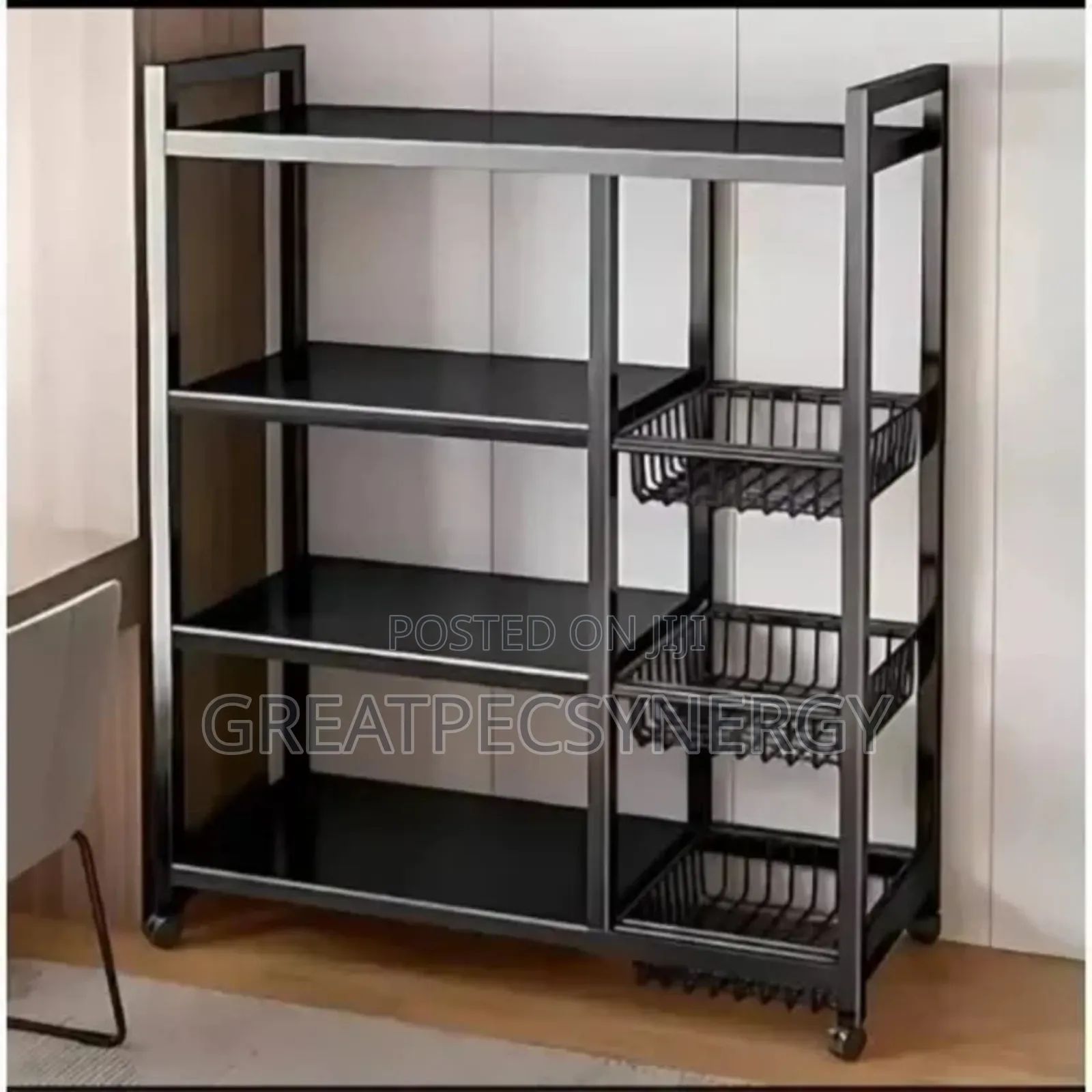 4 Layer Standing Kitchen Rack With 3 Basket