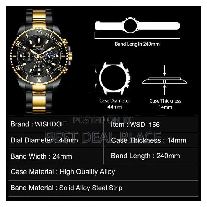 Wishdoit Men Sport Waterproof Luminous Stainless Steel Watch