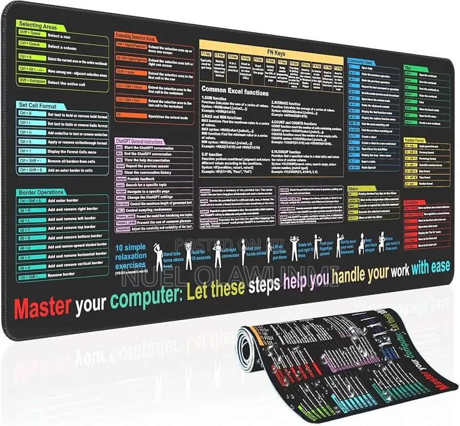 Black Oversized English Shortcut Mouse Pad Non‐Slip Desk Mat