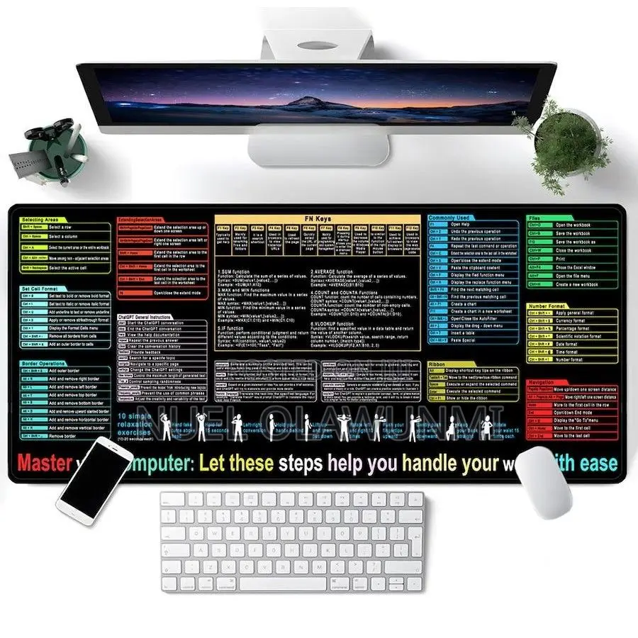 Black Oversized English Shortcut Mouse Pad Non‐Slip Desk Mat