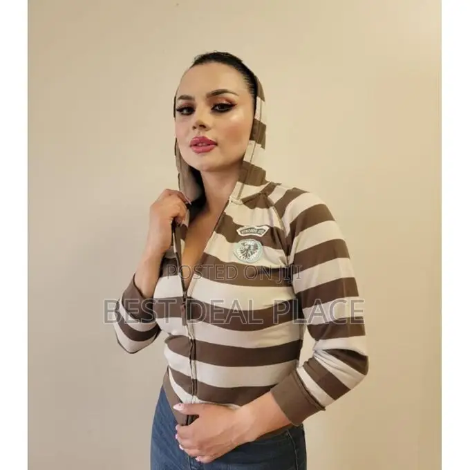 Beige Brown Stripe Hoodie Sweatshirt Unisex Jacket (Original From Uk)