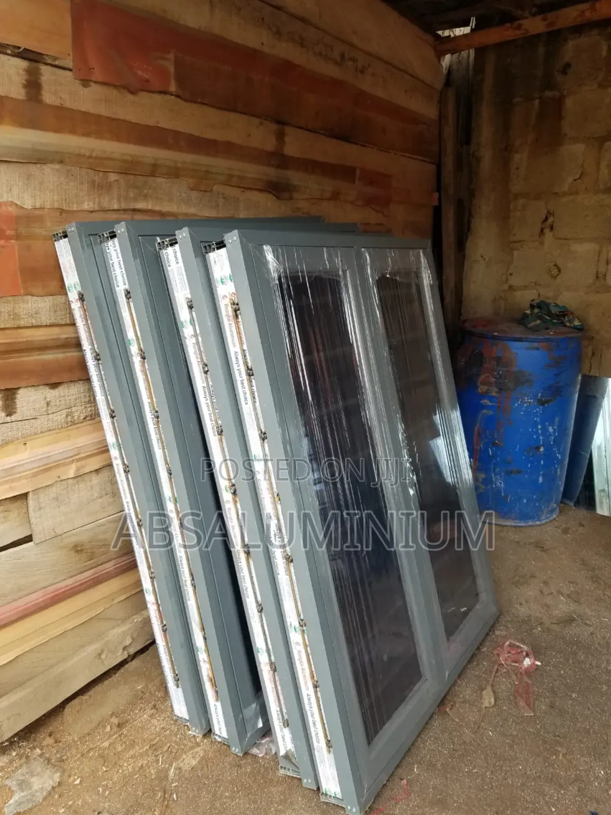 Grey Aluminium Casement Window With Burglary and Net