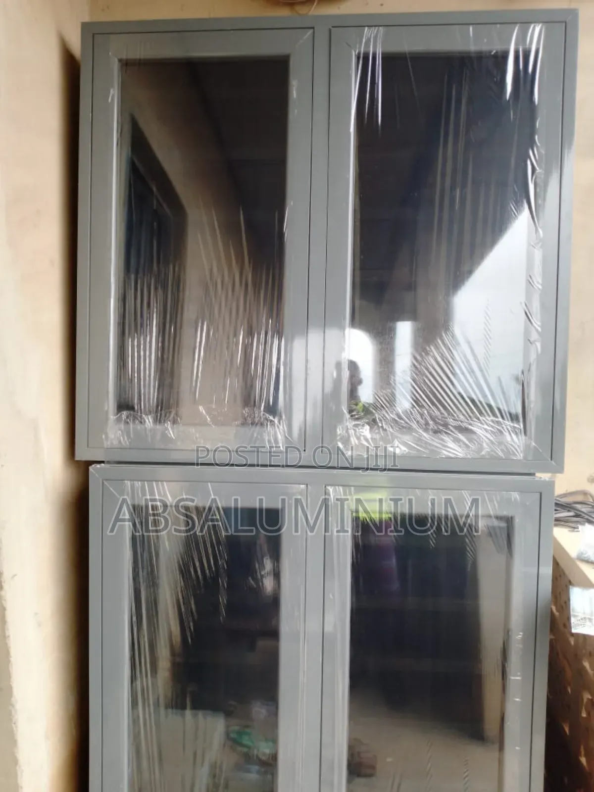 Grey Aluminium Casement Window With Burglary and Net
