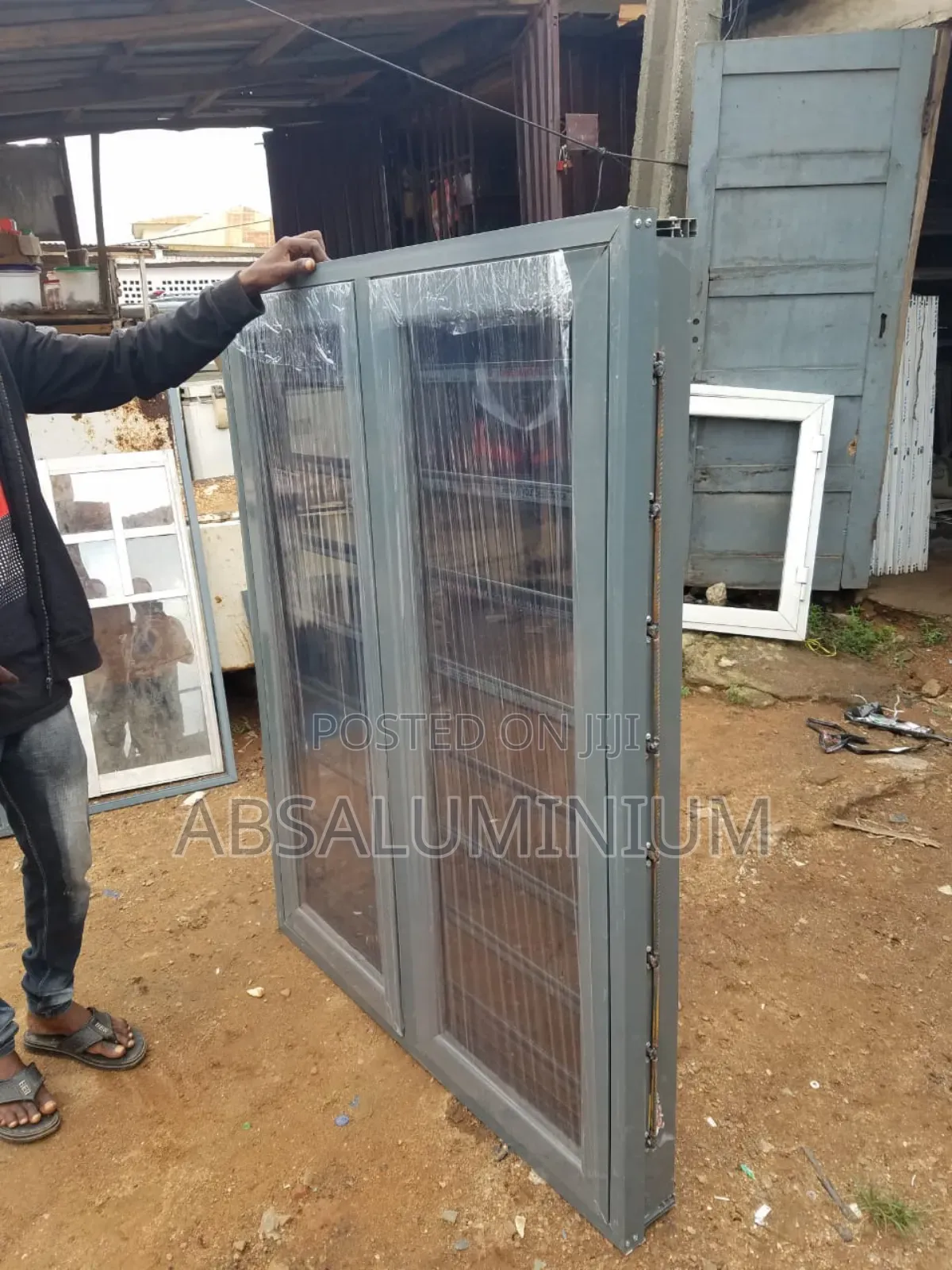 Grey Aluminium Casement Window With Burglary and Net