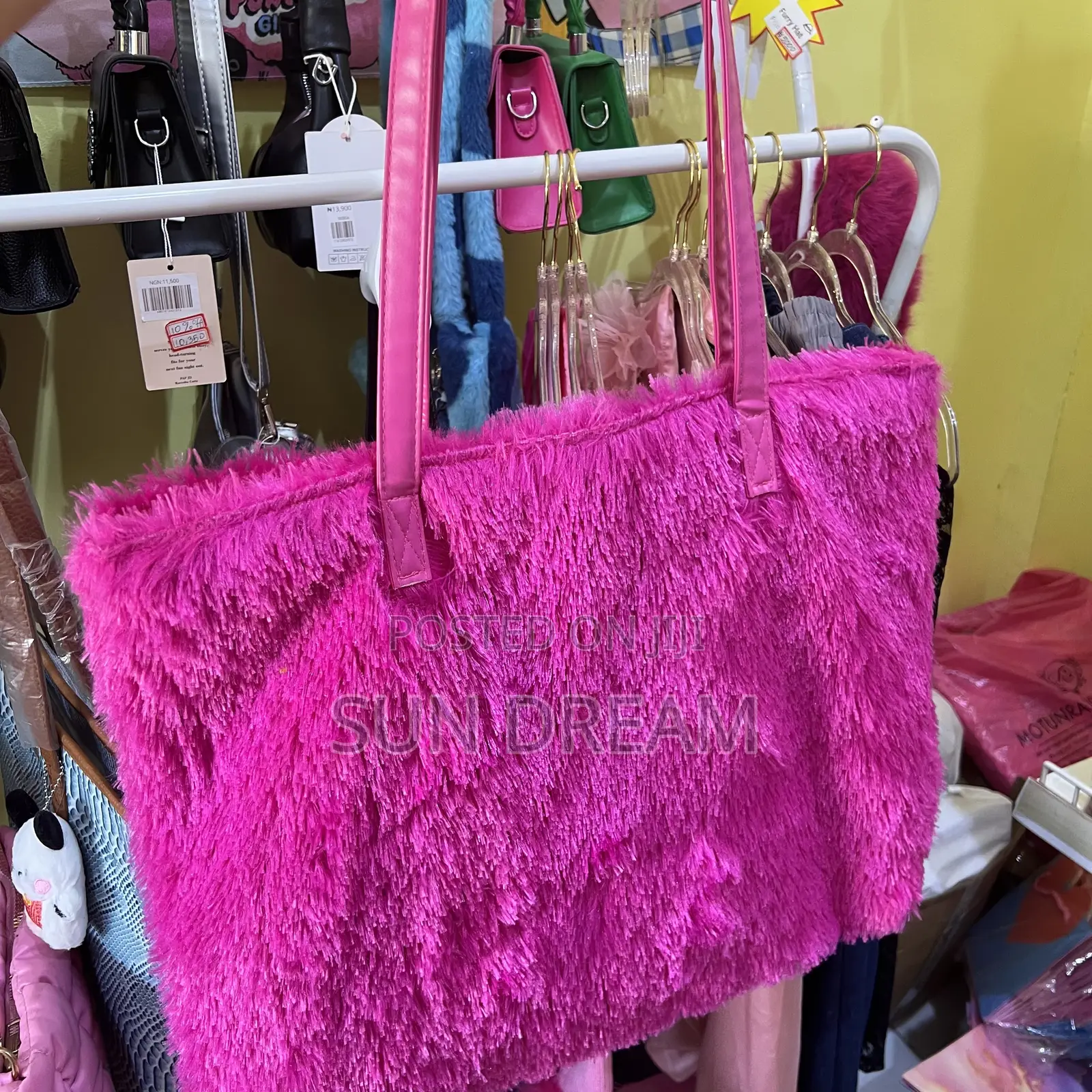 Pink Tote Bag Furry Bags Lady Handbag