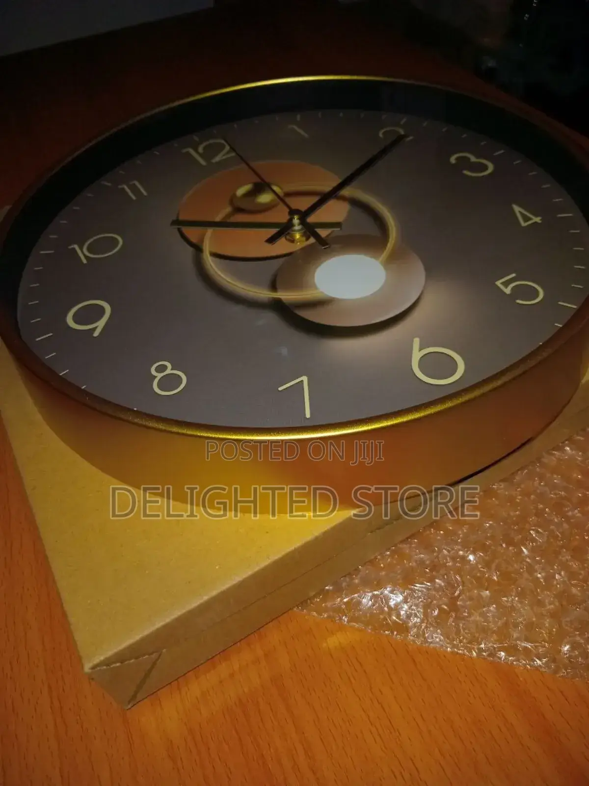 12 Inches Light and Shadow Art Original American Wall Clock- Gold