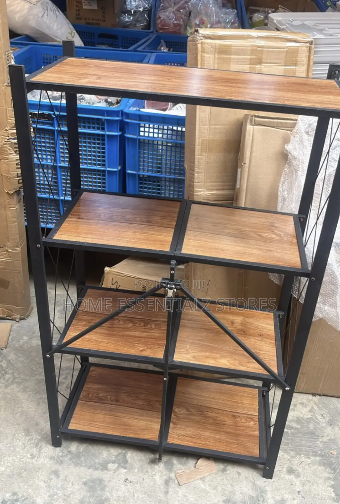 Reinforced Iron Frame Wood Top Shelf - Foldable Wooden Top Shelve