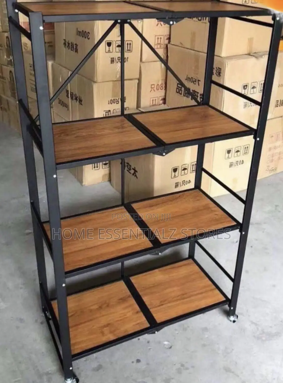 Reinforced Iron Frame Wood Top Shelf - Foldable Wooden Top Shelve