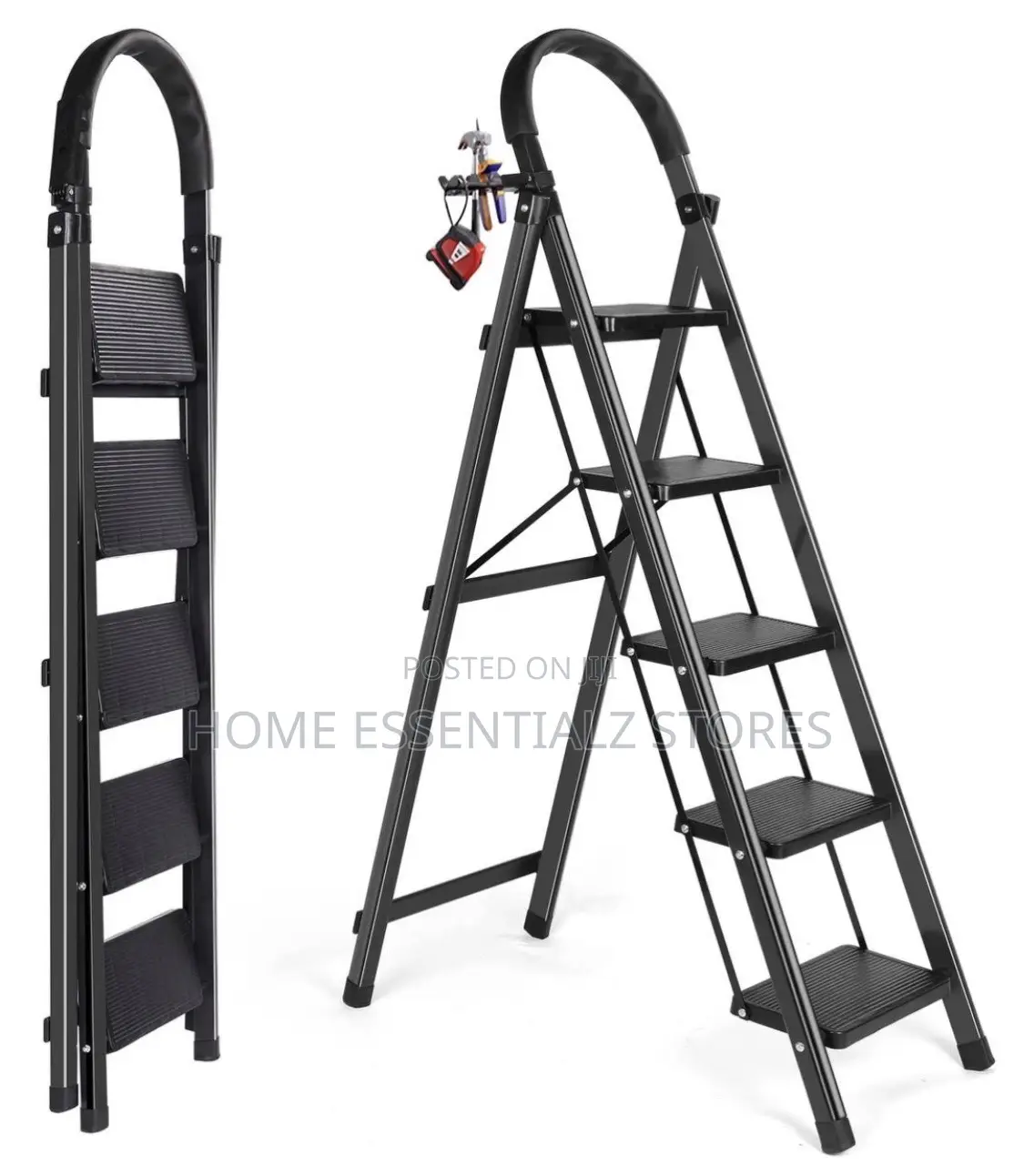 5 Steps Ladder (Iron Braced) - Multipurpose Ladder With Tools Tray