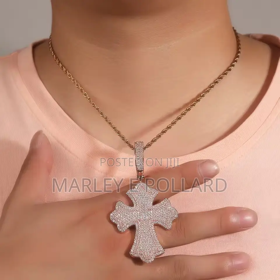 Aaa+ Cubic Zirconia Spade Cross Rope Pendant Necklace