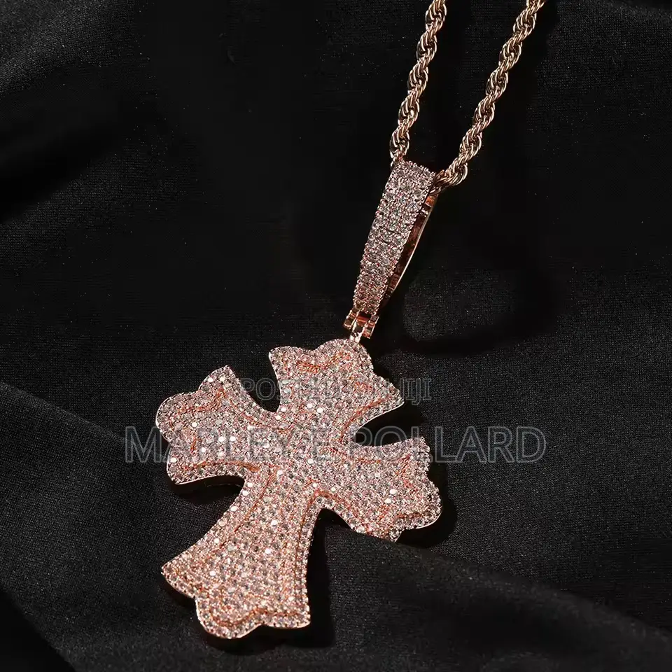 Aaa+ Cubic Zirconia Spade Cross Rope Pendant Necklace