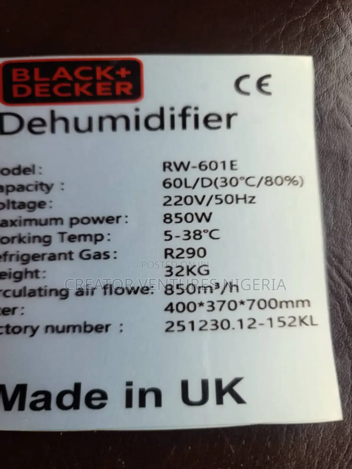 Dehumidifier Black Decker 150 Lt Industry,Removes Mist,Pints,Waiter.