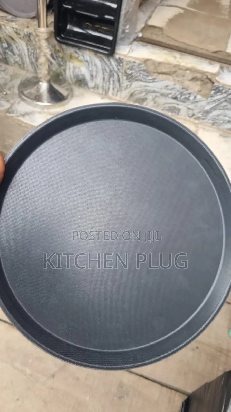 Round, Black, Non-Slip Rubberized Serving Tray