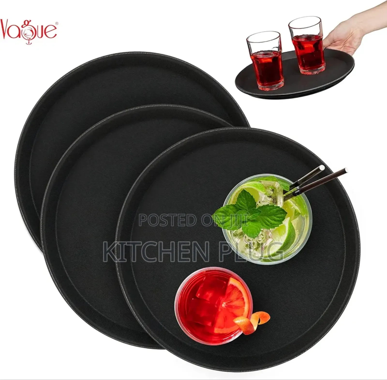 Round, Black, Non-Slip Rubberized Serving Tray