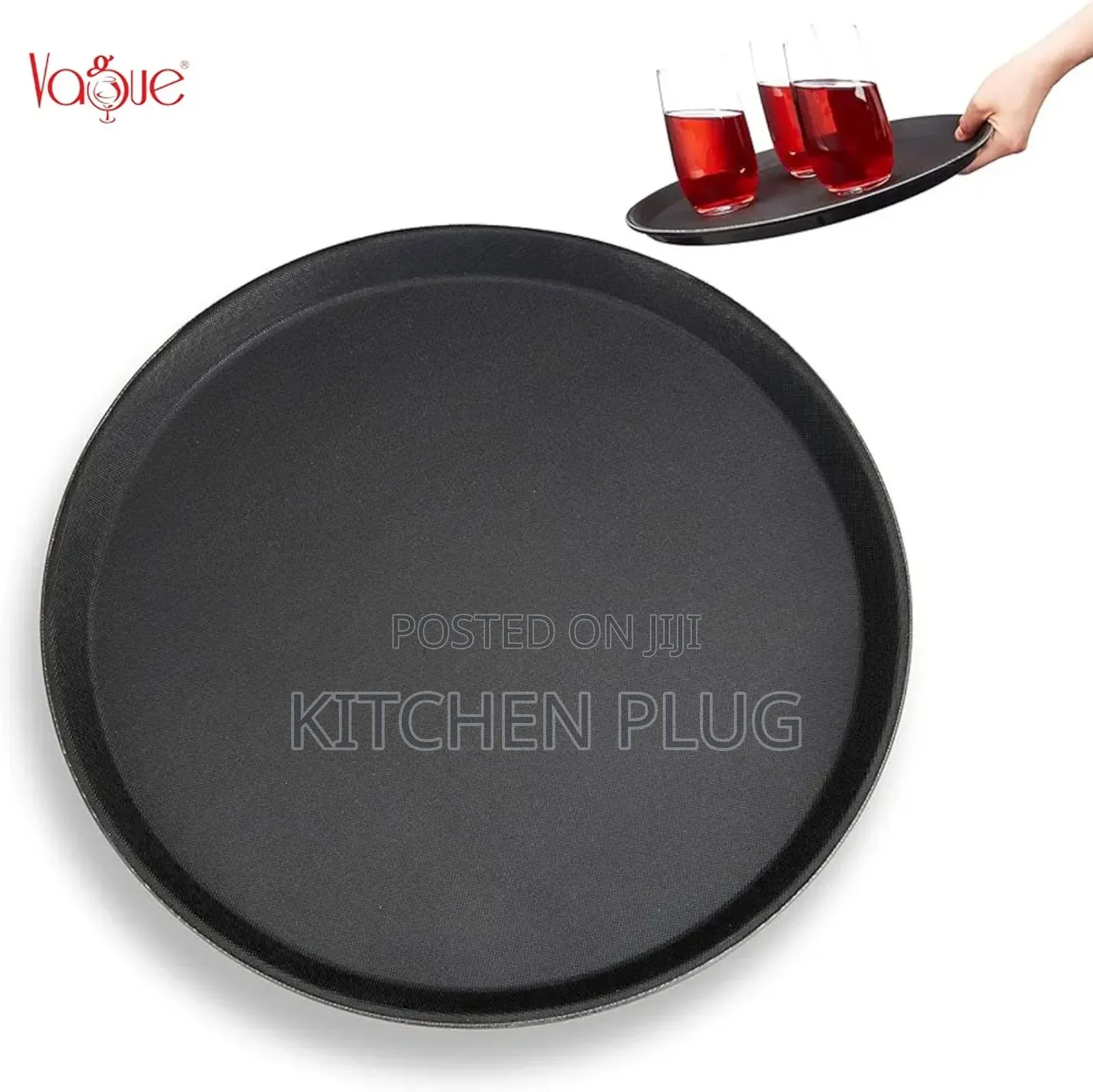 Round, Black, Non-Slip Rubberized Serving Tray