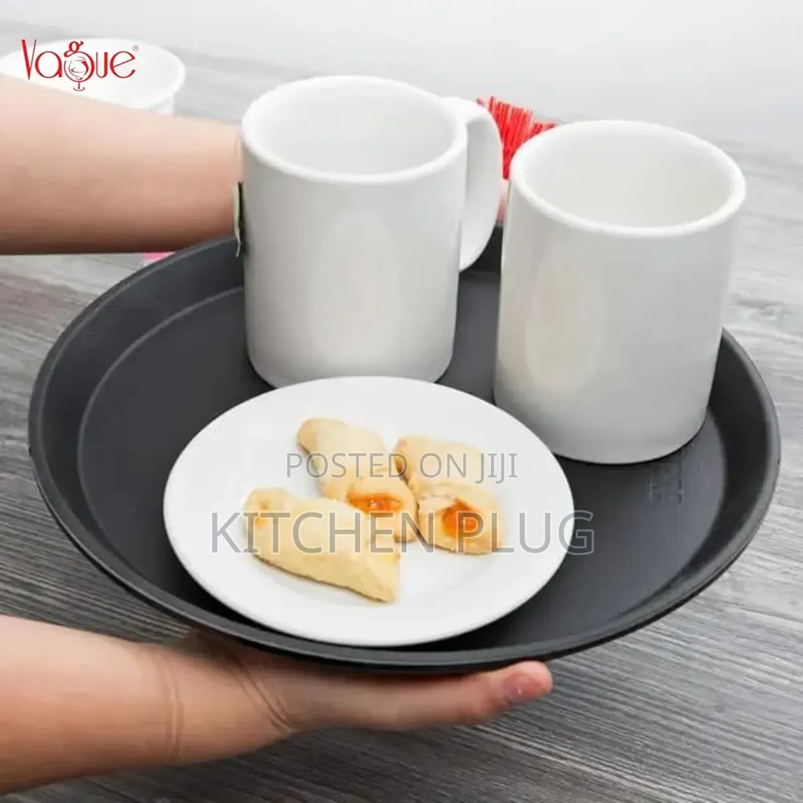 Round, Black, Non-Slip Rubberized Serving Tray