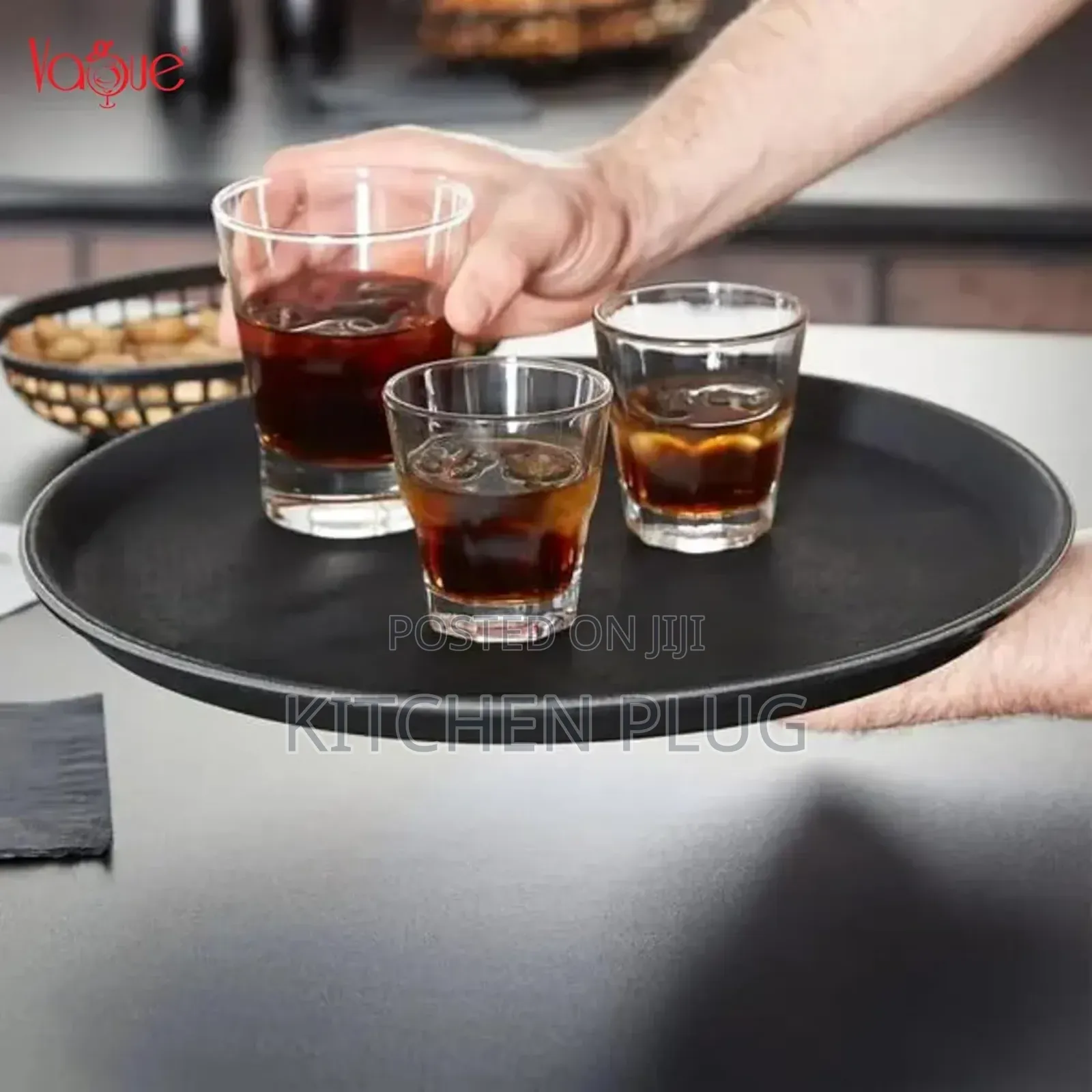 Round, Black, Non-Slip Rubberized Serving Tray