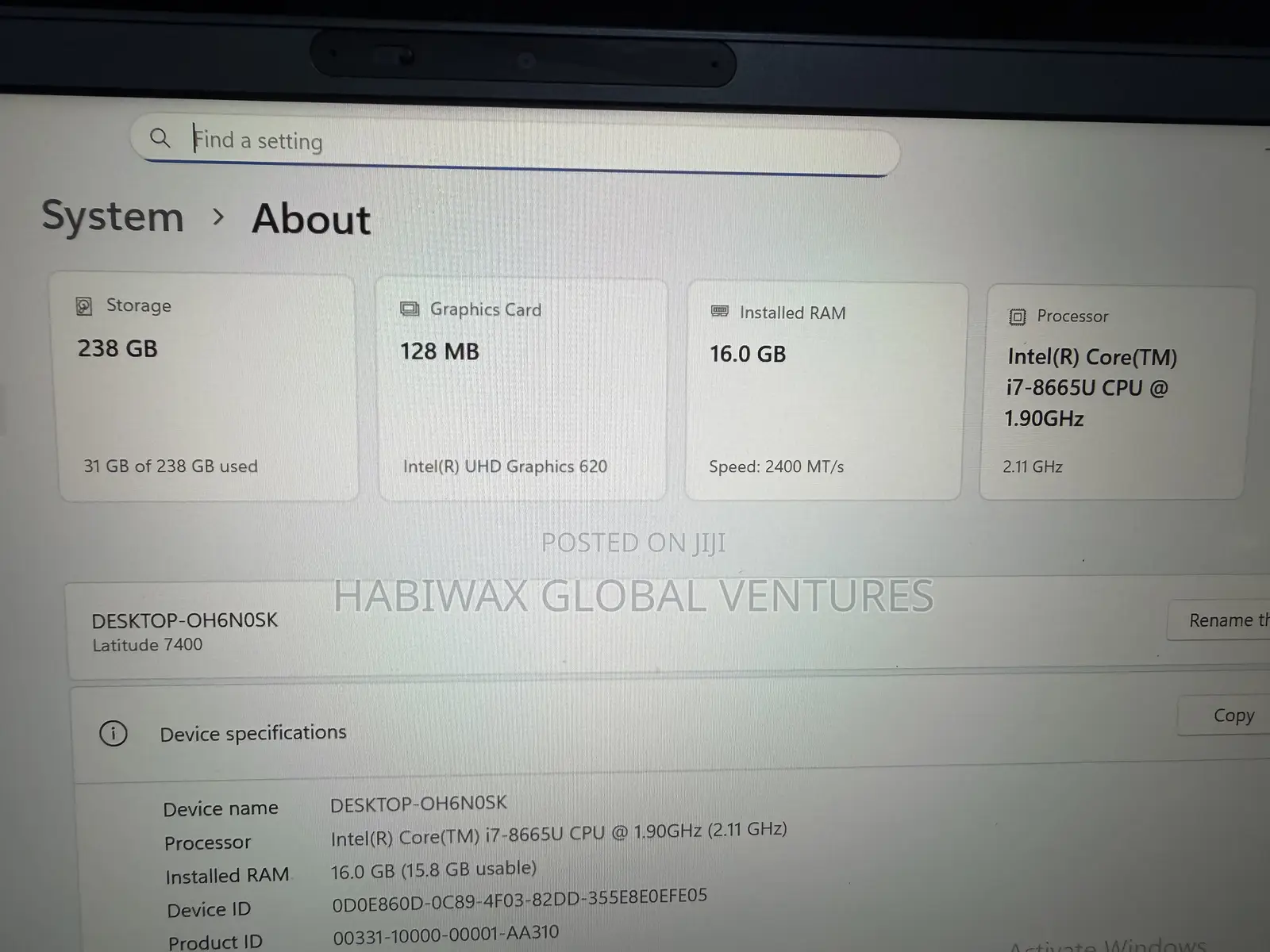 Laptop Dell Latitude 7400 8GB Intel Core i7 SSD 256GB