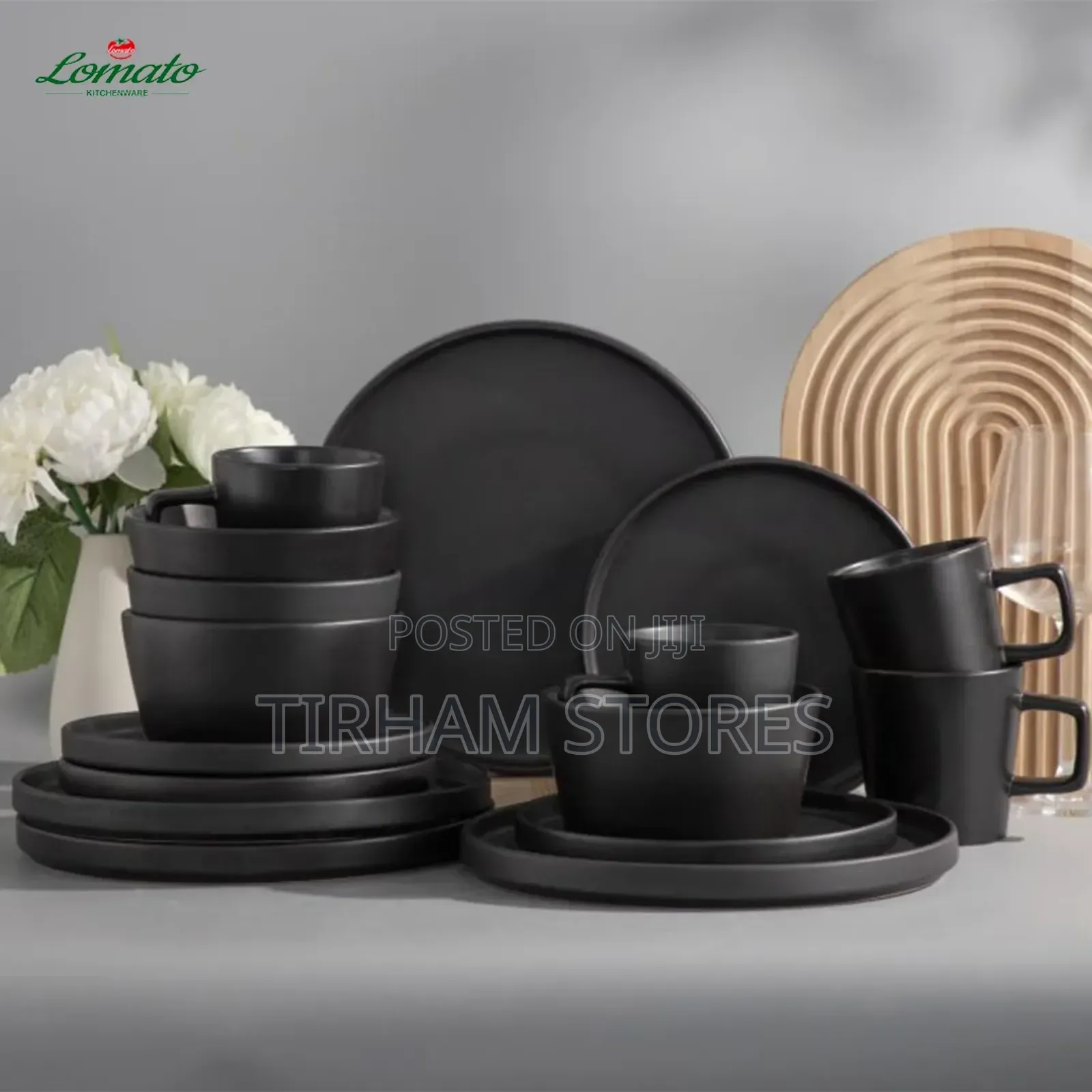 16pc Black Stoneware Dinner Set