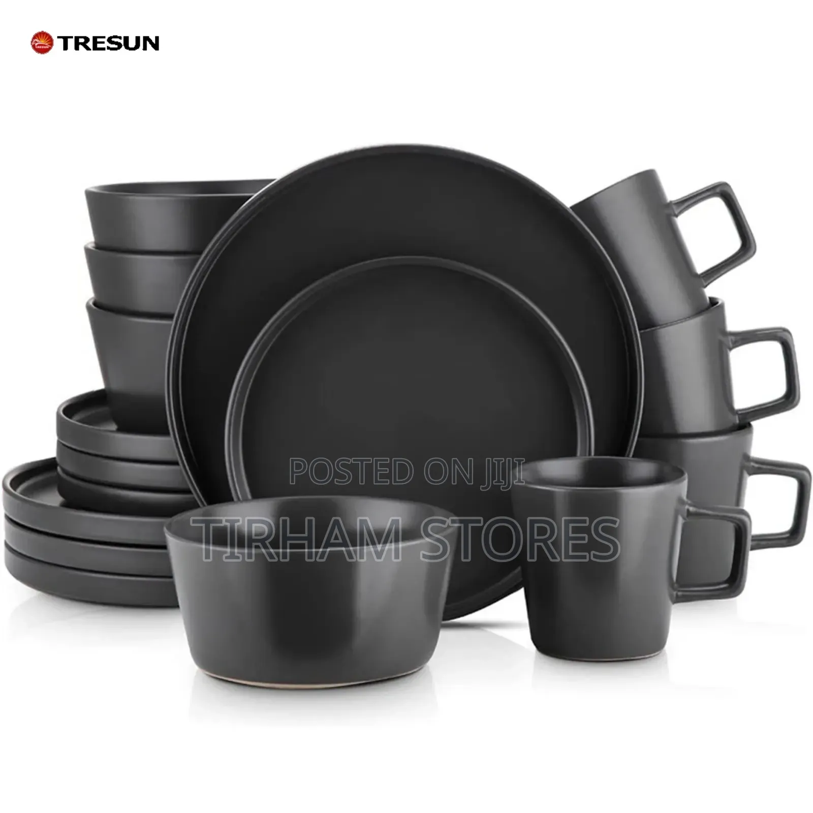 16pc Black Stoneware Dinner Set