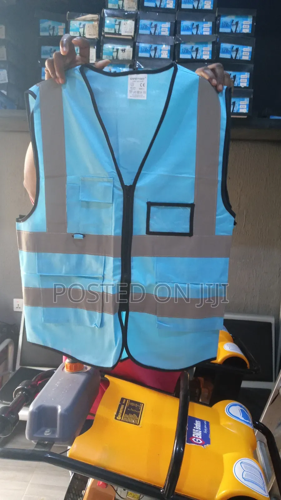 Blue Reflective Jacket Vest (With Zip And Pockets)