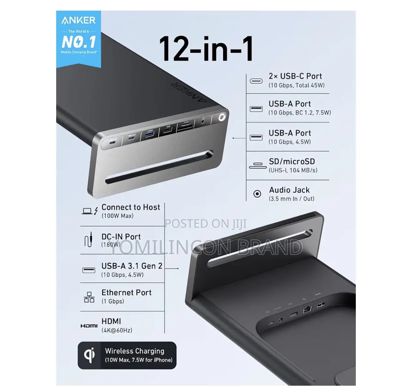 Anker 675 Usb-C Docking Station (12-in-1, Monitor Stand, Wireless)
