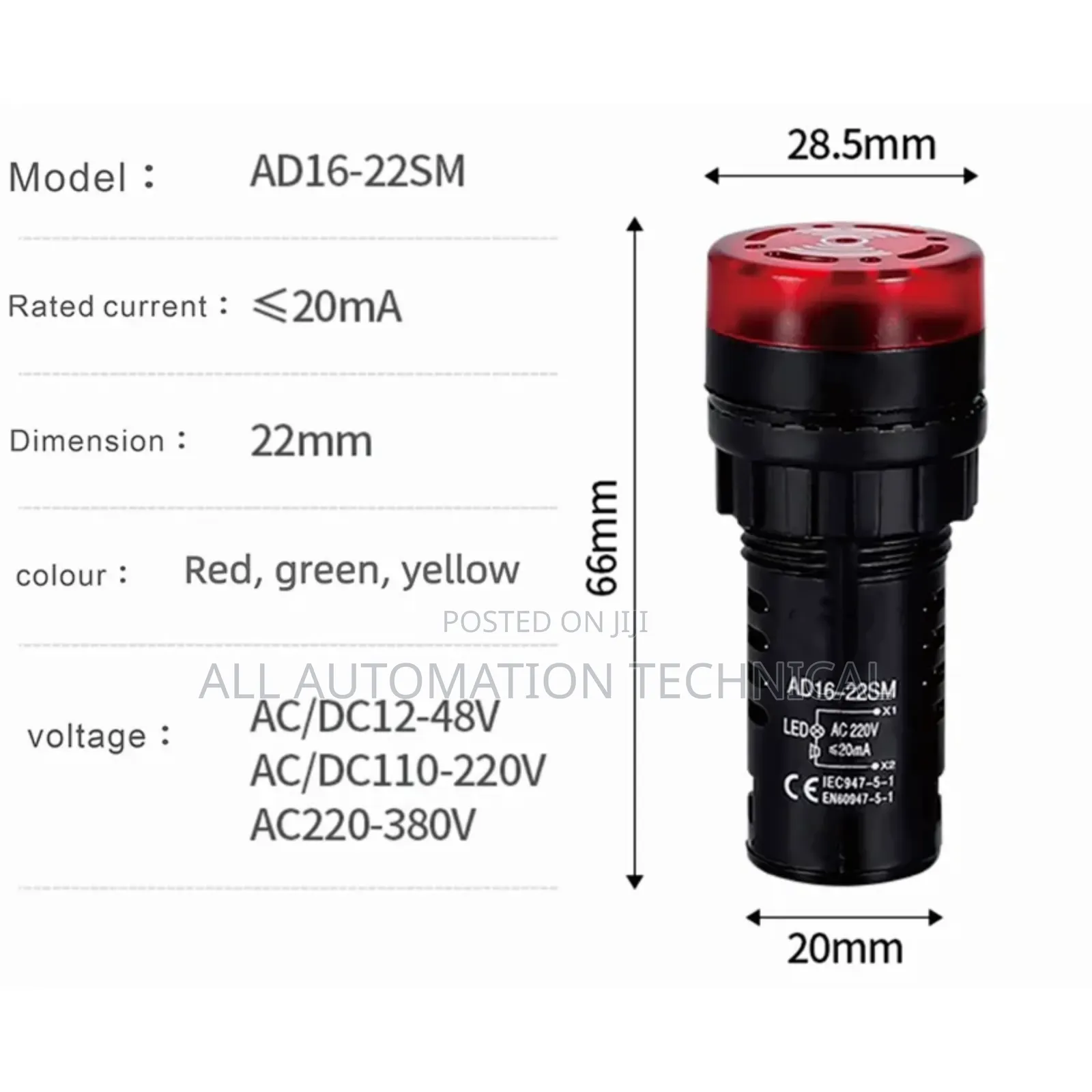 Ad16-22sm Buzzer Led Flash Alarm Indicator 24vdc Red Green Yellow Lamp