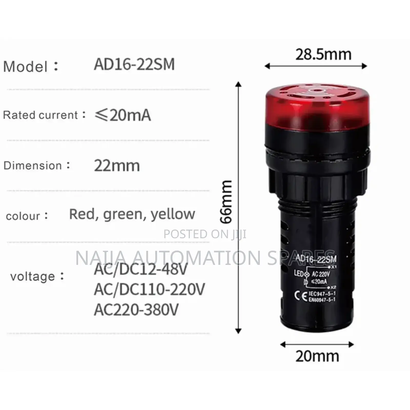 Ad16-22sm Buzzer Led Flash Alarm Indicator 24vdc Red Green Yellow Lamp