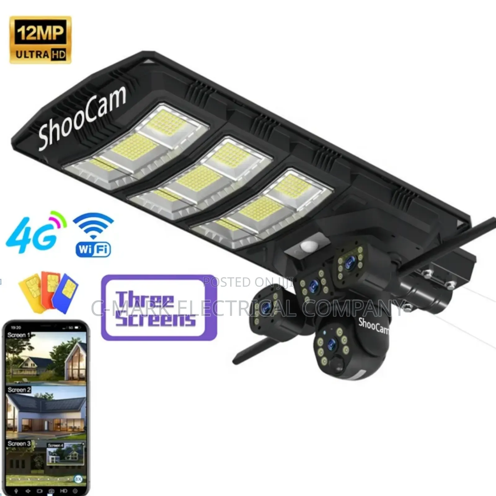 Original 2000watts Solar Street Light With 15mps Security 3 Lens Camer