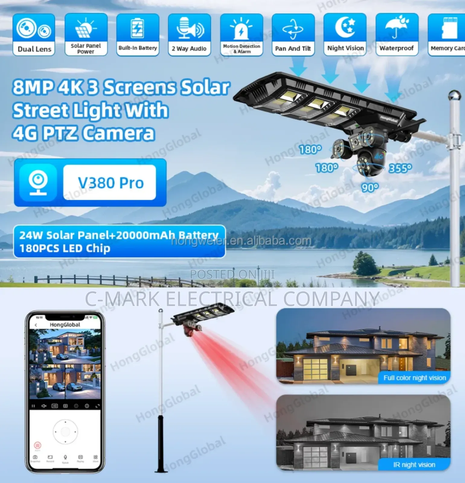 Real 3 Lens 15mp 2 in 1 Outdoor Solar Camera 2000w 4g Sim Card