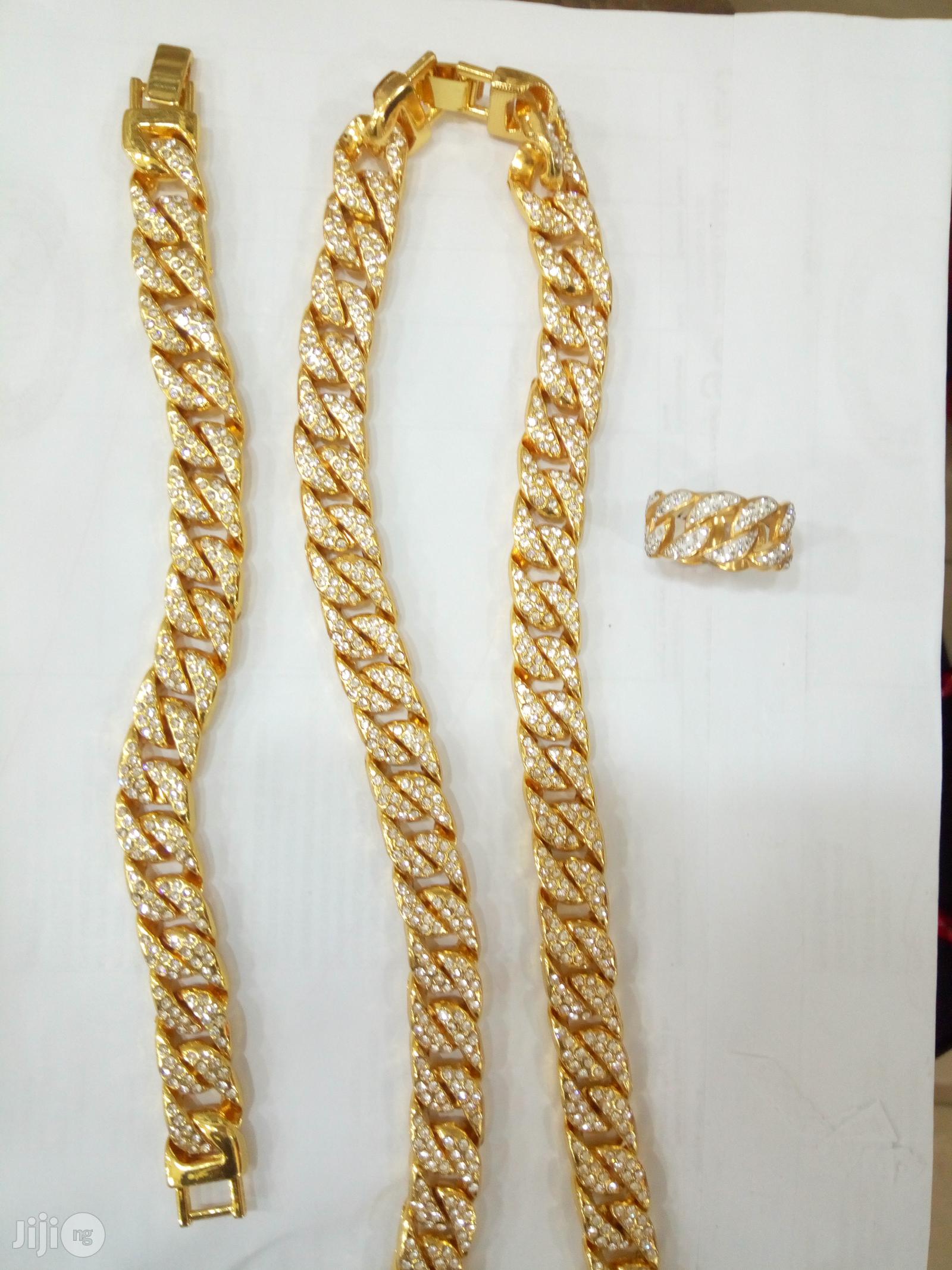 Studded 6MM 60CM Men's Cuban Chunky Neck Hand Chain - Gold
