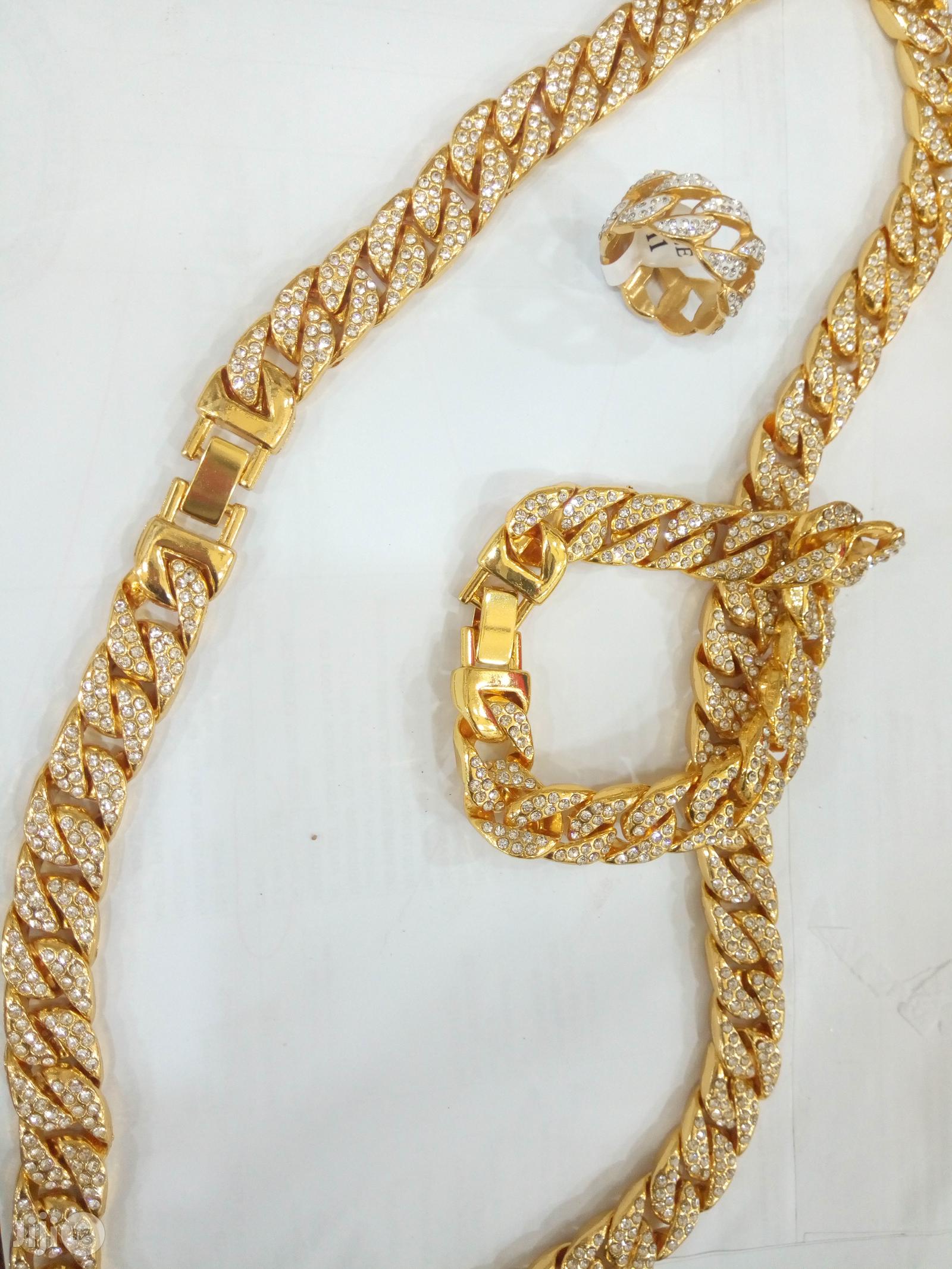 Studded 6MM 60CM Men's Cuban Chunky Neck Hand Chain - Gold