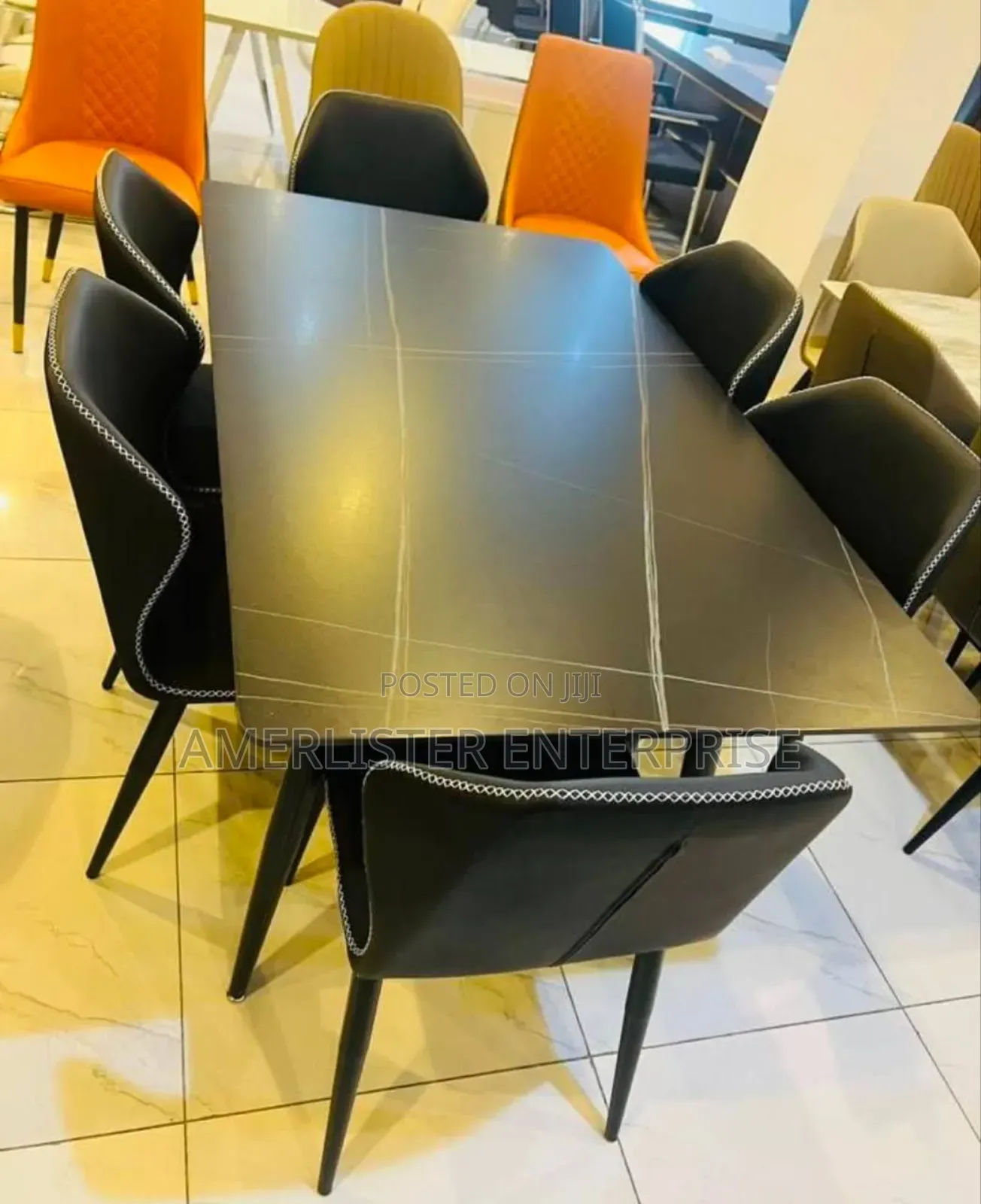 Black Colour Marble Top Dining Set