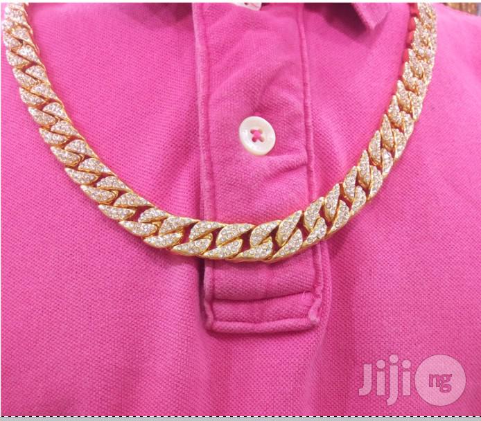 Studded 6MM 60CM Men's Cuban Chunky Neck Hand Chain - Gold