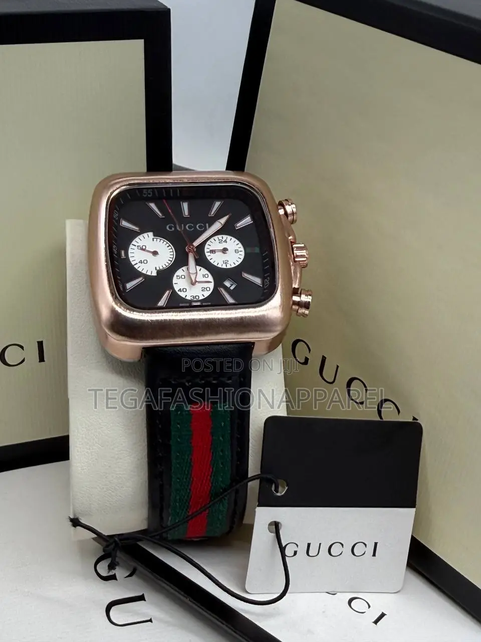 Gucci Chronographic Genuine Leather Wristwatch