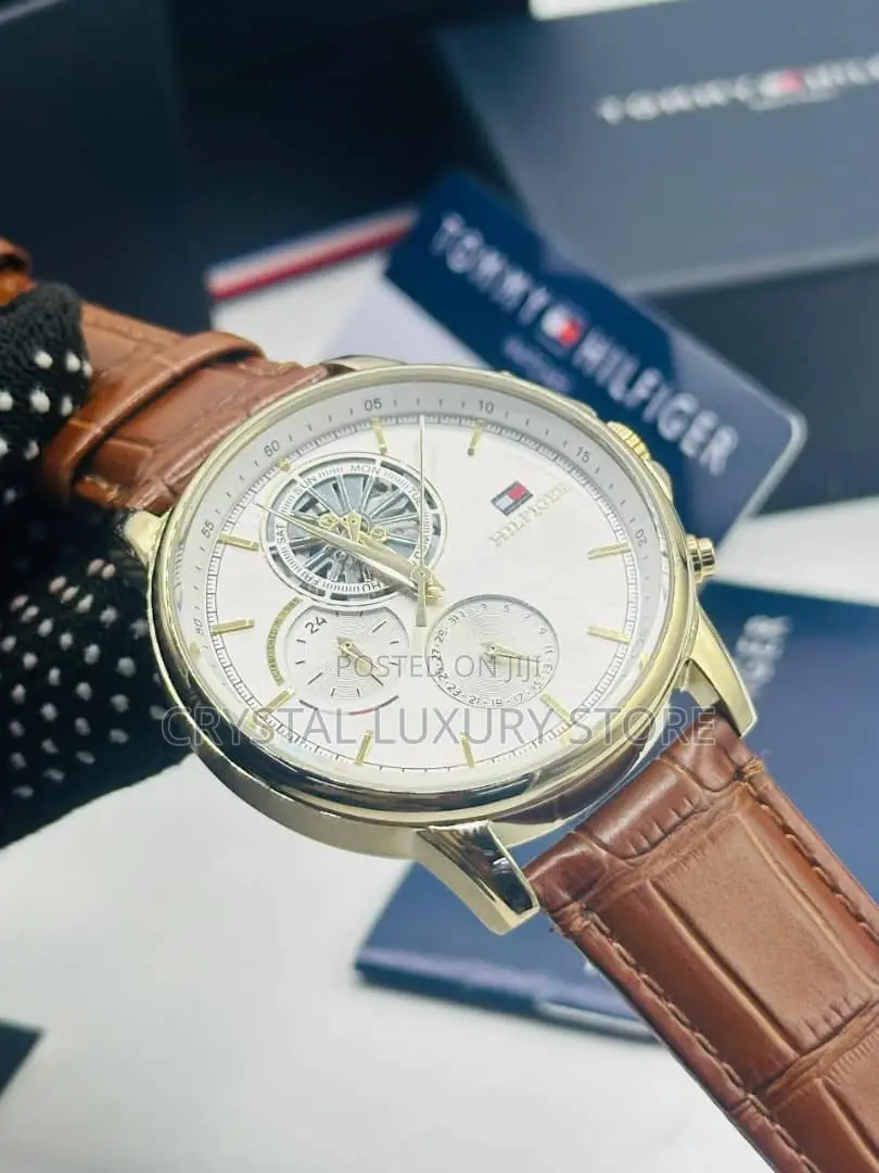 Tommy Hilfiger Denim Quality Luxury Men Genuine Leather Wristwatch