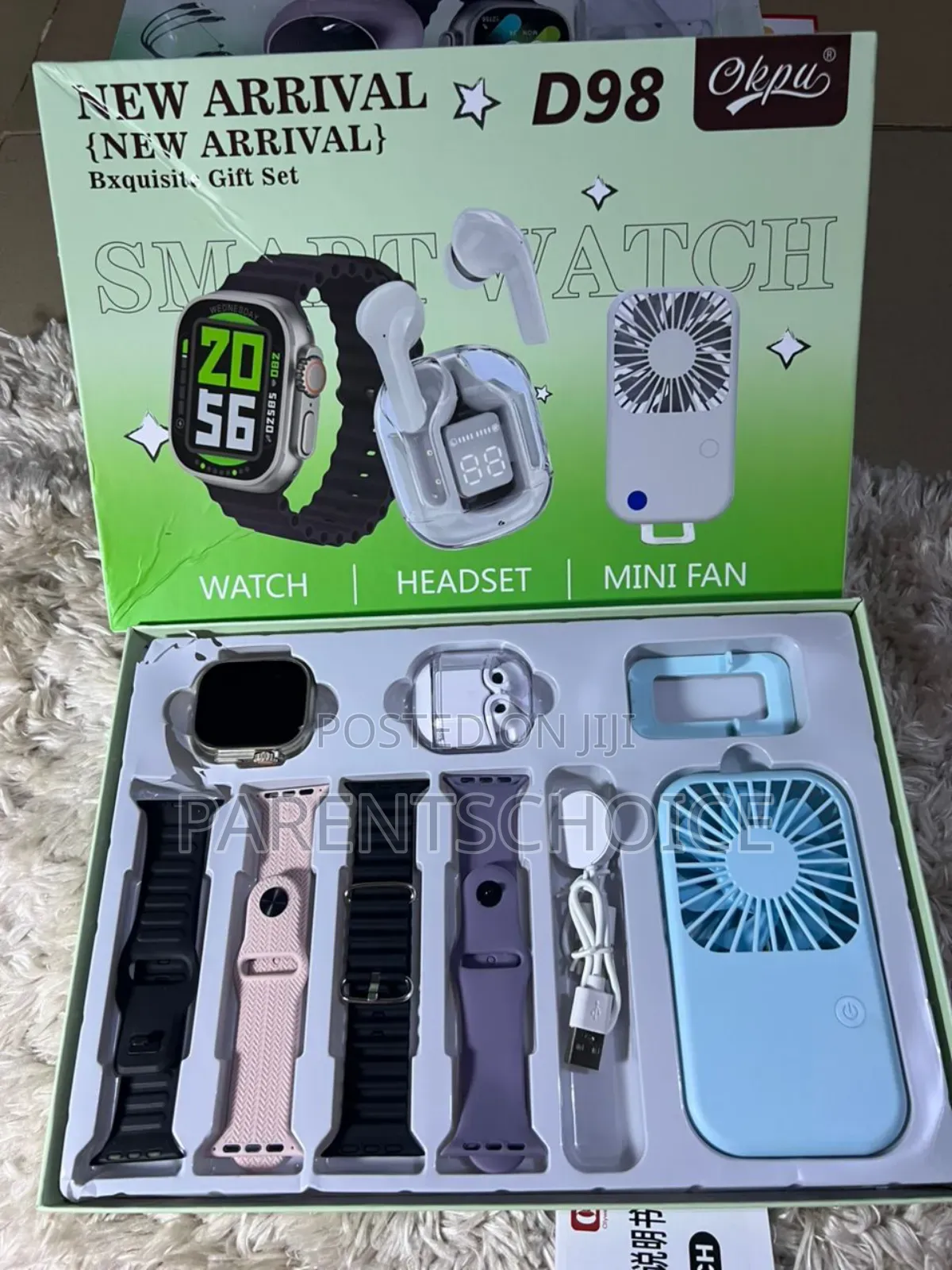 Okpu Smart Watch + Earpods + Mini Fan