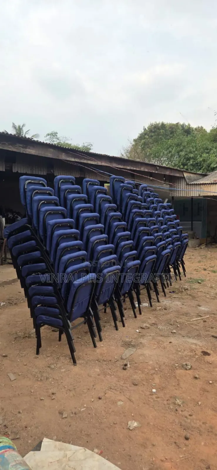 Plain Blue Medium Size Church Chair With Logo