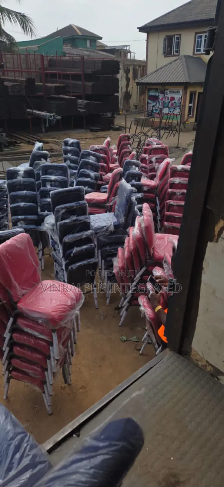 Plain Red and Blue Medium Size Church Chair With Carrying Rack